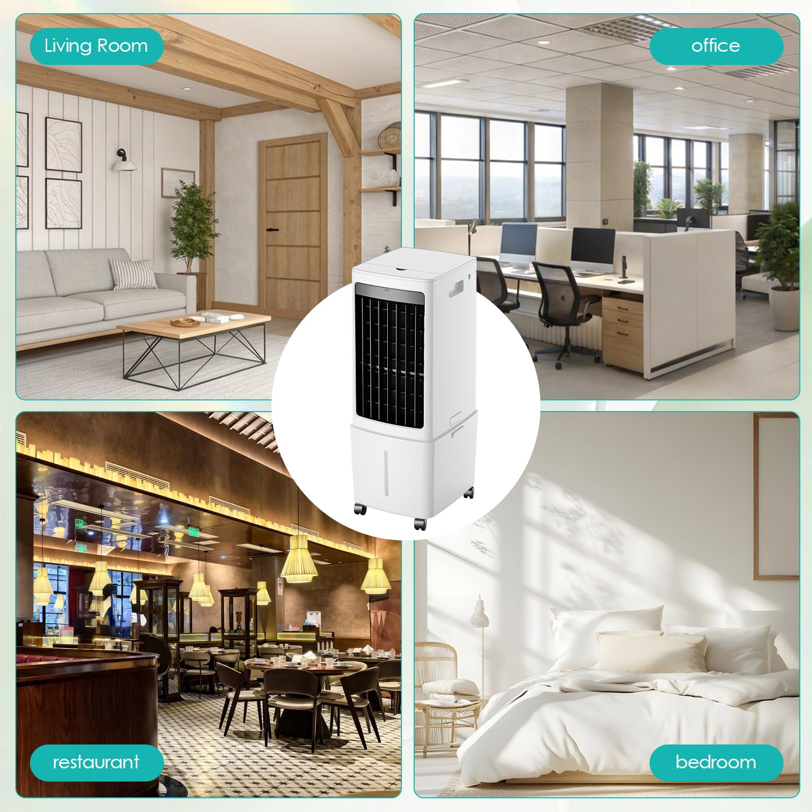 Climatizador Evaporativo 4 en 1 Bajo Consumo, 12L Portátil Sin Tubo 3 Velocidades, 6 Bloques de Hielo, Temporizador 12H, 75W Enfriador de Aire para Casa y Oficina
