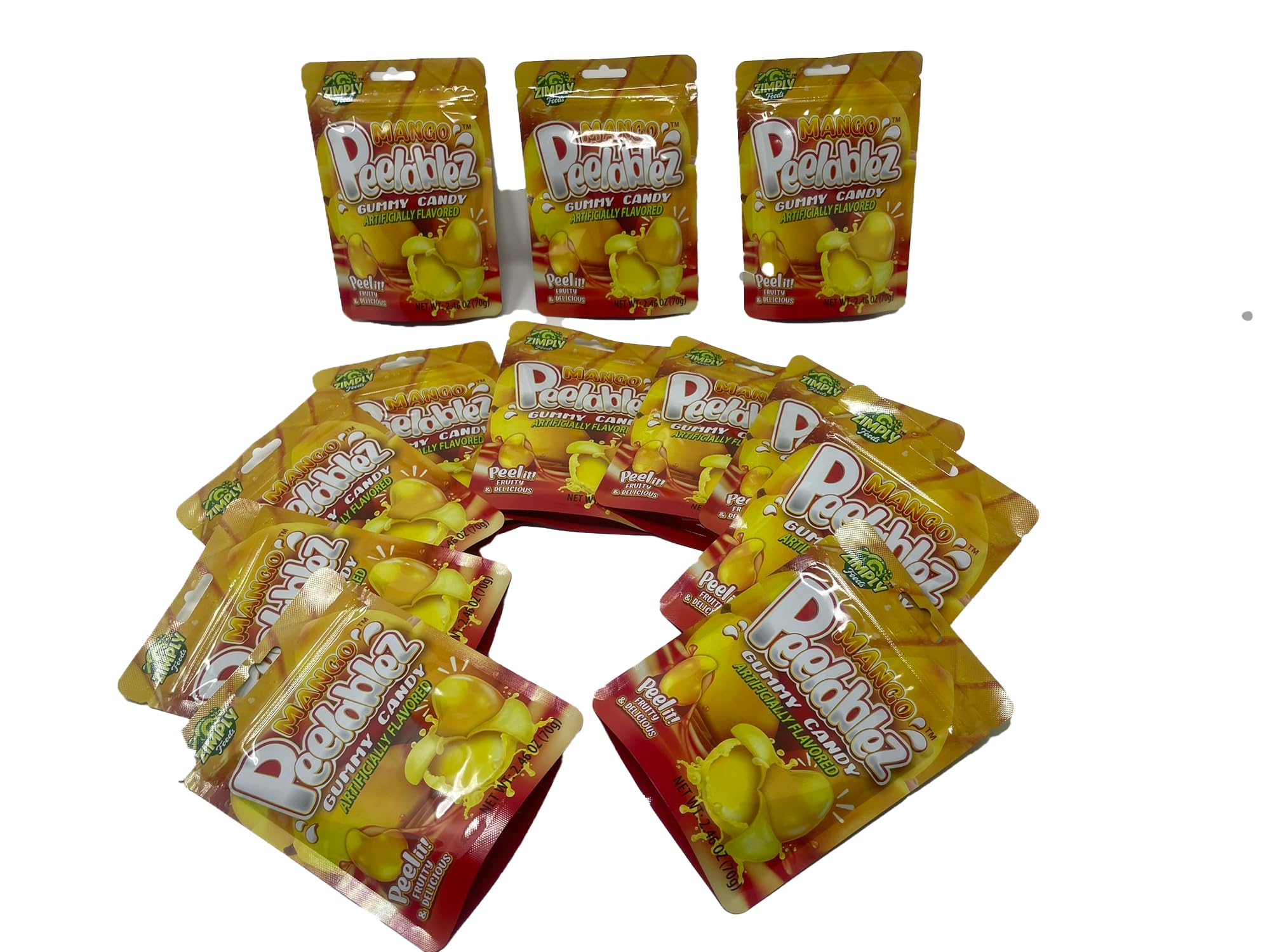 Peelable Mango Gummies Pack of 12 - Resealable 2.46 Oz Each, 3D Gummies, Mango Peeling Candy, Peelable Gummies Layered for Delicious Fruity Snack - Peelable Candy