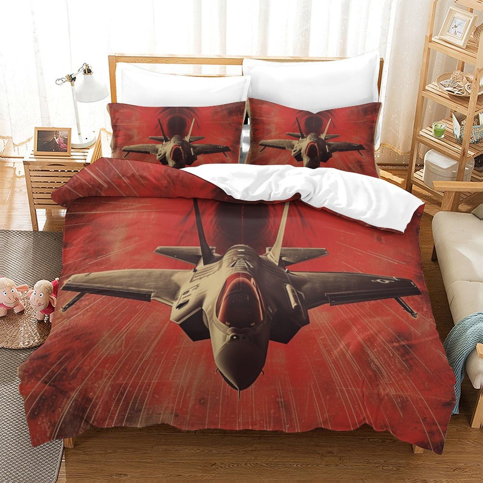 Housse couette avions de combat anti-plis grand lit microfibre 260x220 cm
