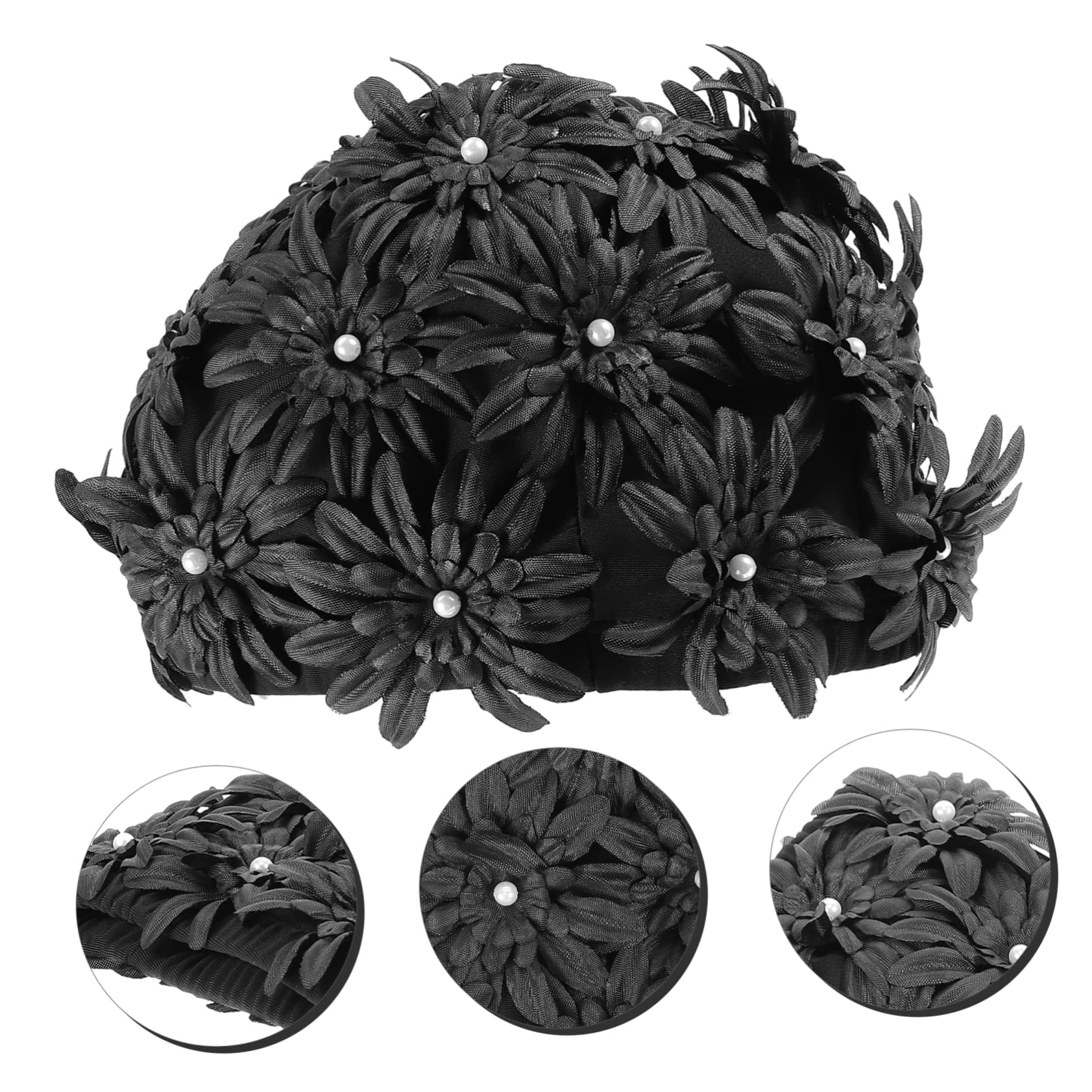 TOYANDONA Gorro De Baño Impermeable con Flores Tejido De Licra De Brocado Negro