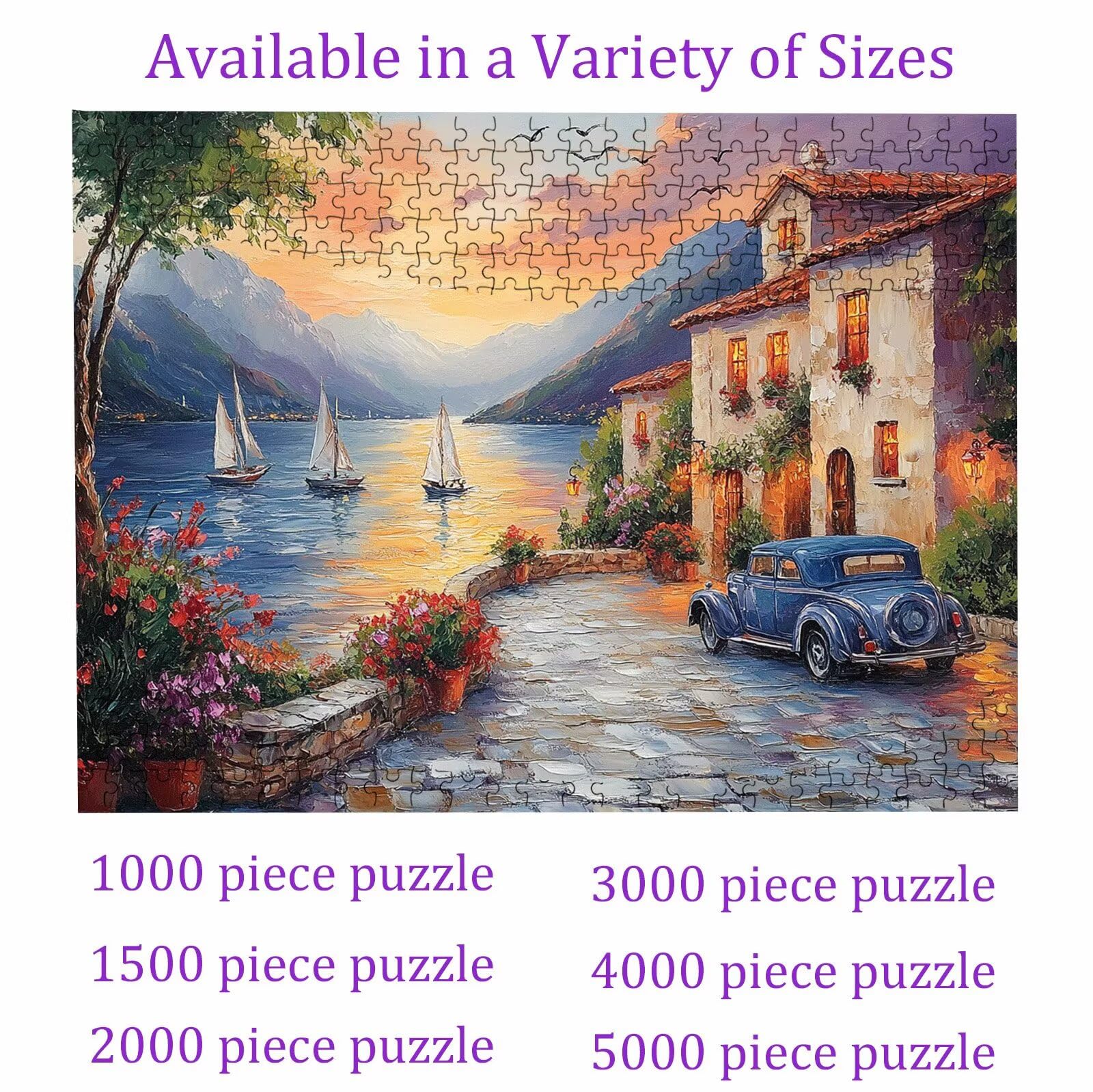 Puzzle 4000 elementów, puzzle 4000 elementów dla dorosłych, trudne puzzle, aktywność antystresowa i relaks, druk w wysokiej rozdzielczości, puzzle drewniane jezioro samochód z wykwintnym pudełkiem do