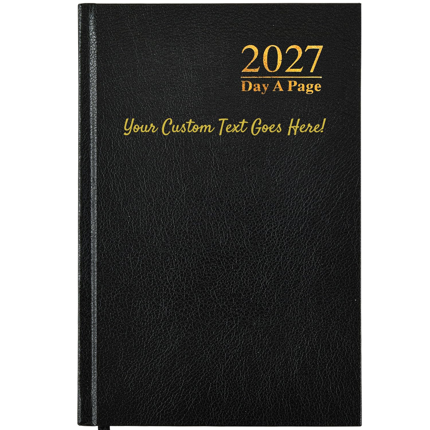ARPAN Personalised 2027 Diary Day a Page – Custom Text or Logo, Hardback Daily Planner with Split Saturday & Sunday, Diary for Office, Work, Business & Home, Black, A5 with Text