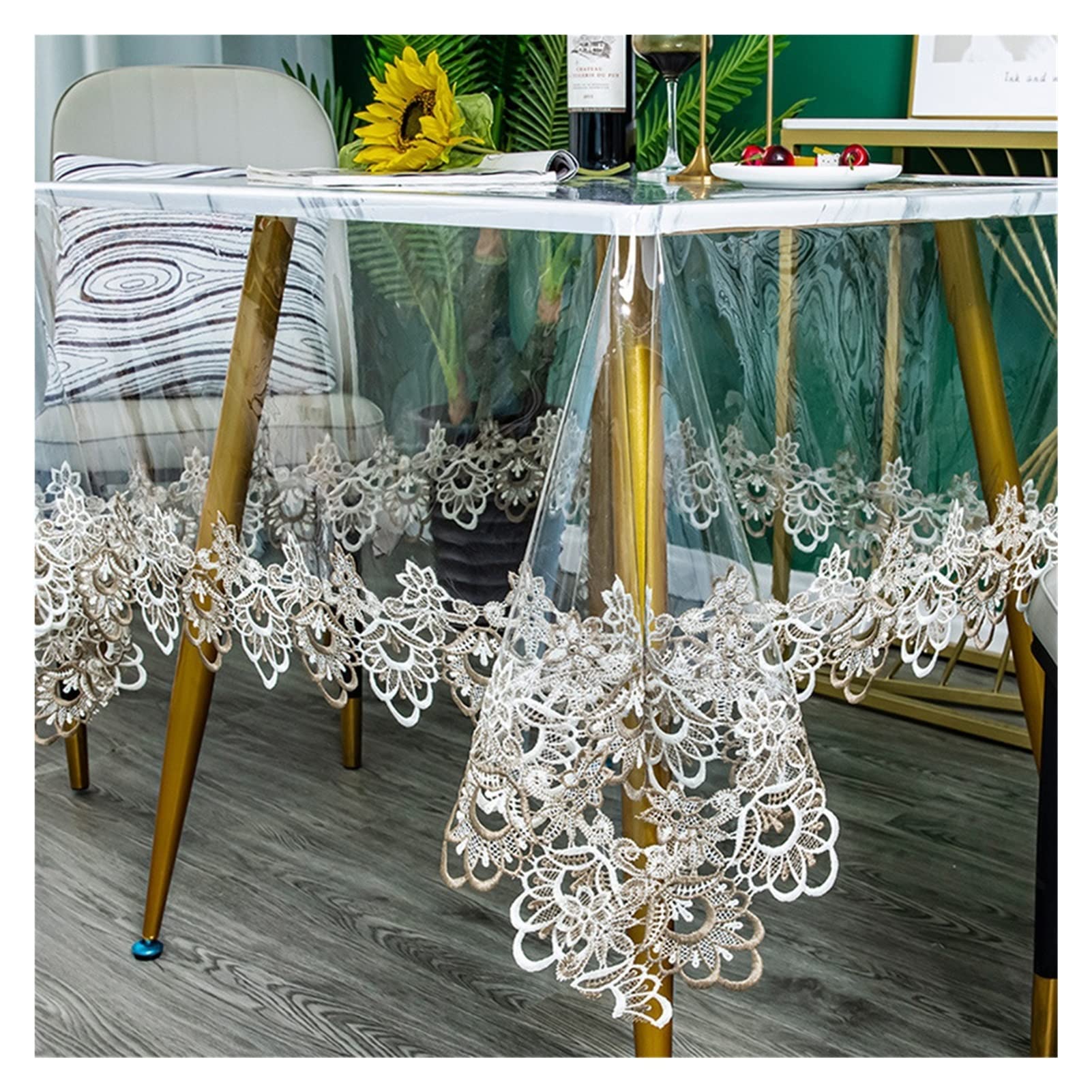 Protecteur de table anti-tache nappe rectangulaire PVC dentelle étanche