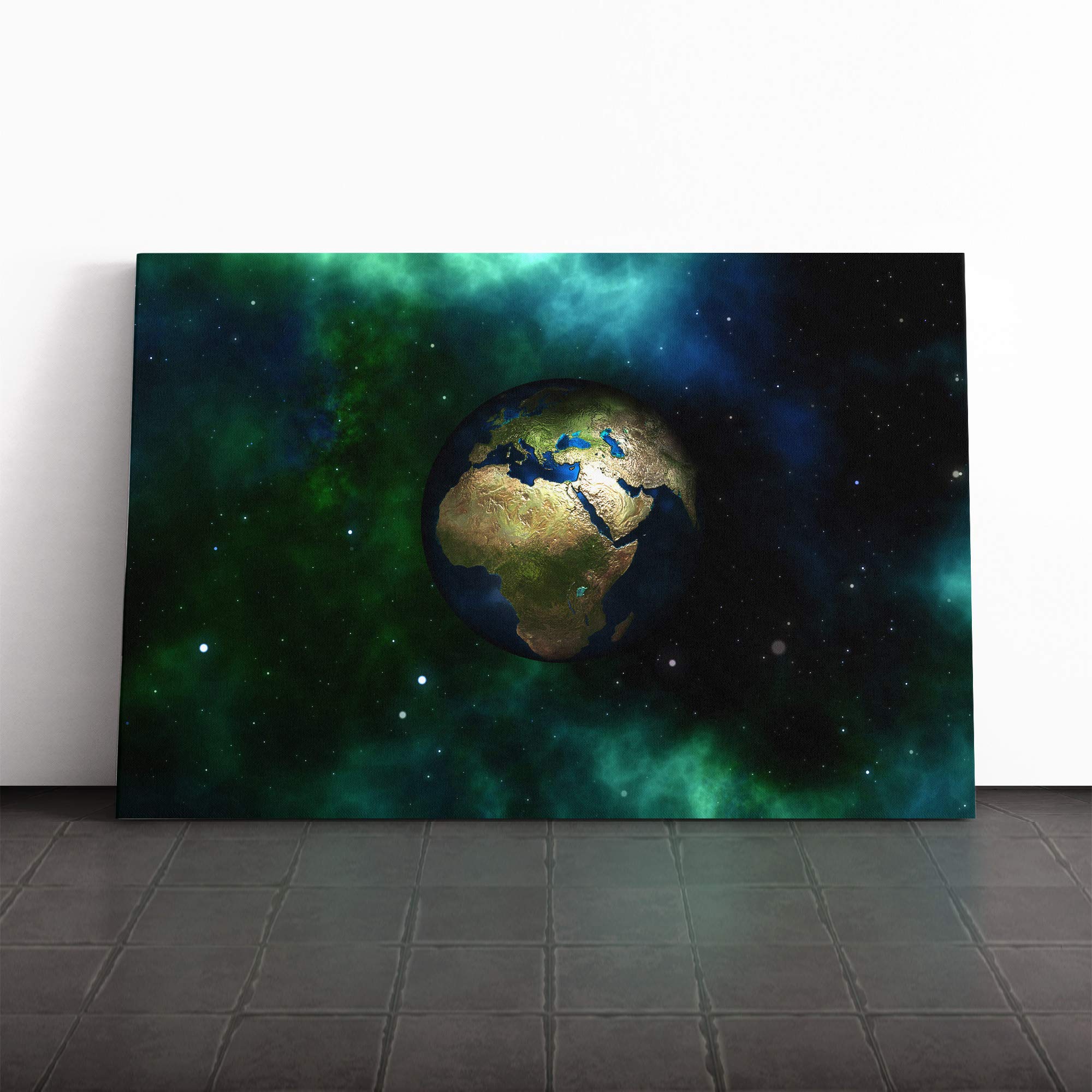 Earth in Space Canvas Print | Gallery Wrapped 30mm Frame Wall Art | 24x16 inches | Ready to Hang | Modern Space Picture | Living Room Bedroom Lounge Office