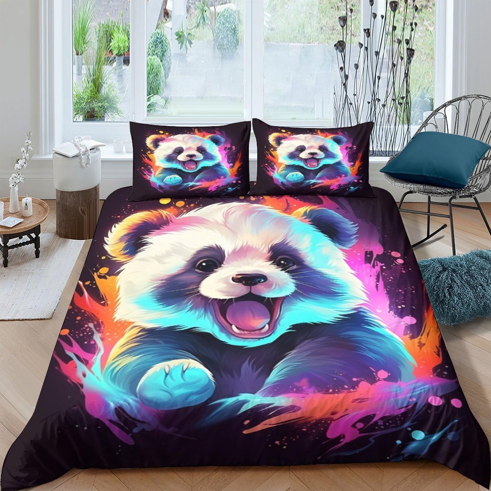 Ctjqhvkz Style-9 3D Printed Vibrant Panda Fitted Sheet Microfiber Soft Cartoon Colorful Bed Cover For Bedroom Guest Room Mattress Decor Single（135X200cm）