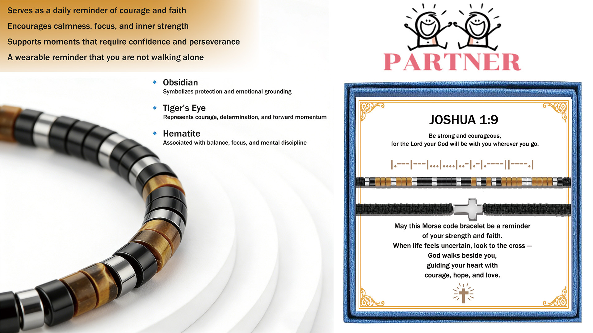 Set de 2 pulseras hombre Joshua 1:9 versículo Biblia miniatura 7