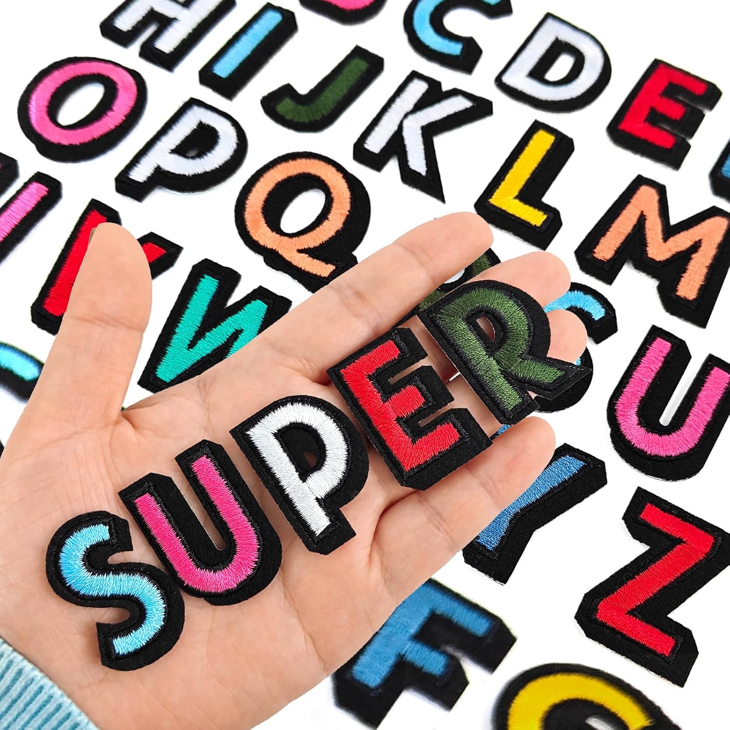 108Pcs Iron on Letters for Fabric, Letters Patches A-Z, Embroidered Number Patches 0-9, Iron on/Sew on Alphabet Patch for Clothes, Hat, Socks, Jeans