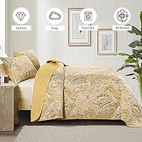 Vista 212 de DJY Juego de edredón de cachemira marrón, tamaño Queen, juego de colcha bohemia de 3 piezas, ropa de cama de microfibra suave y ligera con estampado