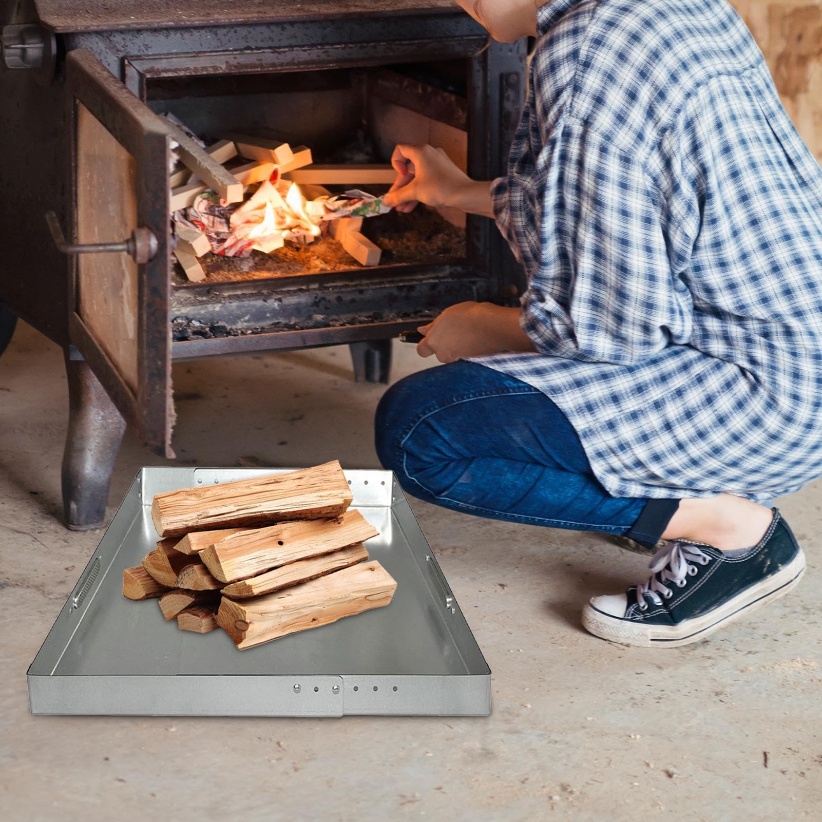 Bandeja de chimenea, bandeja de cenizas de chimenea - Soporte de emprendería de acero con paquete de asquerosos con paquete de tornillo | Accesorios para el lugar para el hogar del hogar resistente al