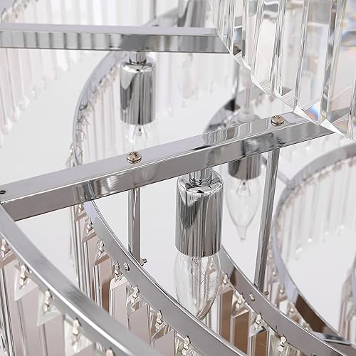 Miniatura 10 de Candelabros y luces de cristal de estilo moderno cromado, colgantes redondos, clásicos, lámpara de techo colgante de 5 niveles para comedor y sala