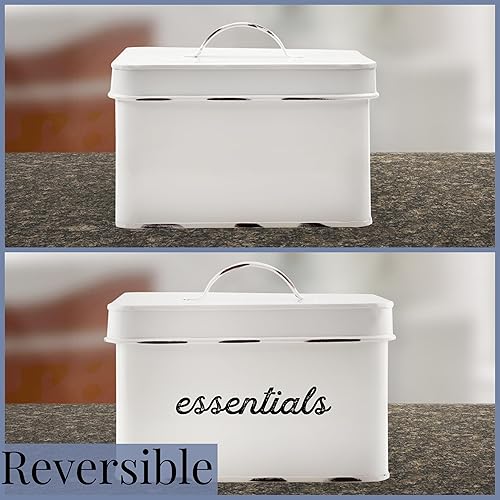 Miniatura 8 de AuldHome - Soporte de tampón esmaltado para almacenamiento de baño (blanco) organizador de suministros femeninos, caja dividida con tapa