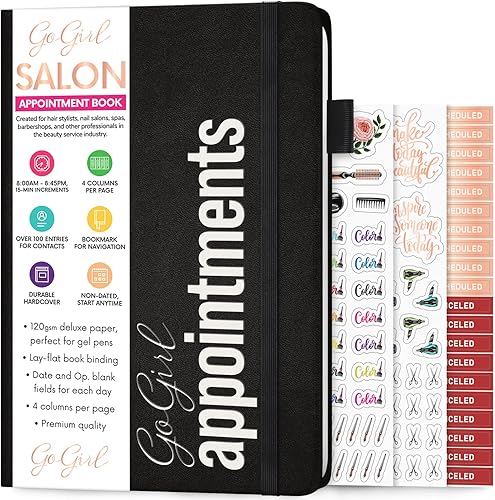 GoGirl Libro de citas de salón - Libro de reservas para salones de belleza, spas, estilistas, esteticistas - Planificador de reservas aplicado, 7x10