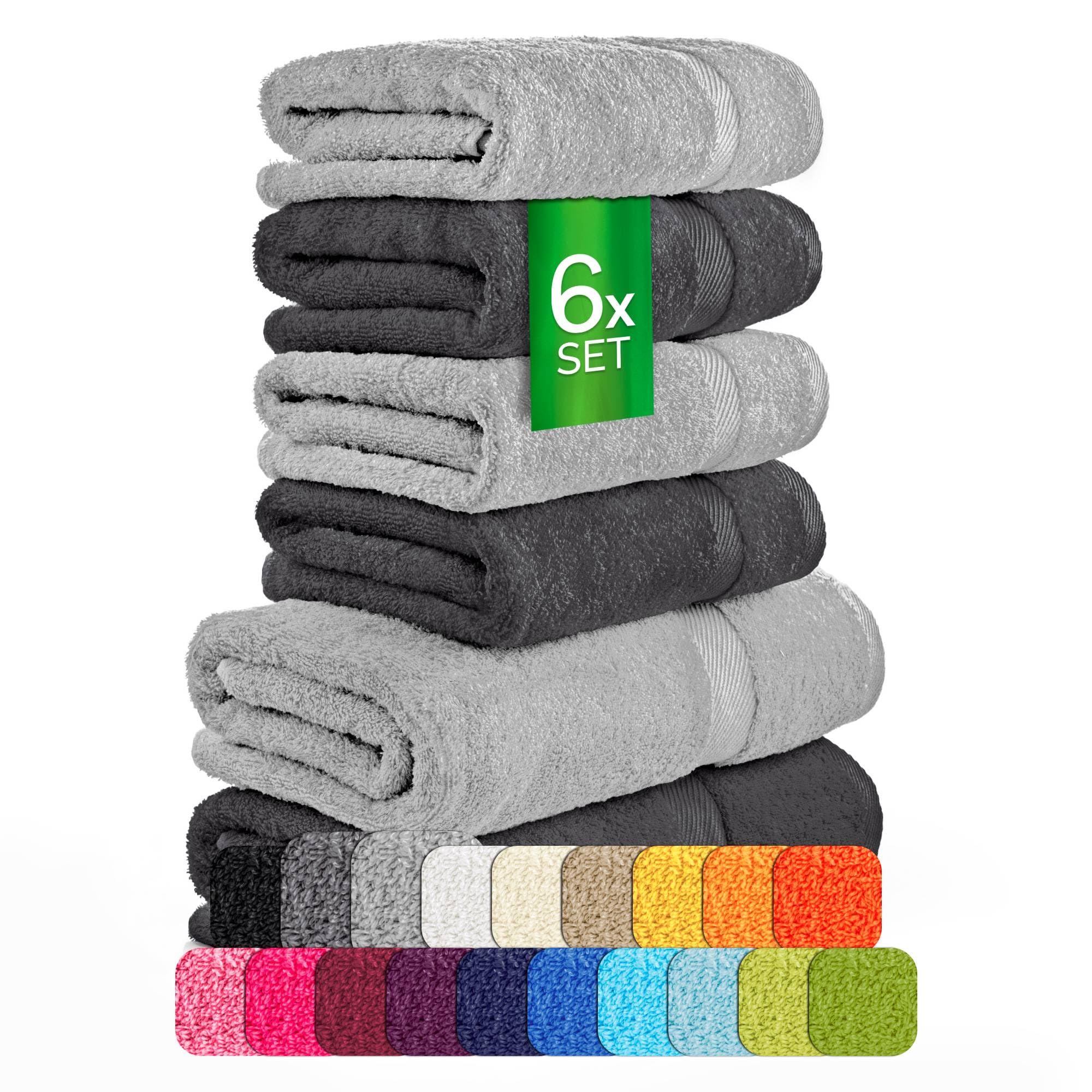 etérea Carli Frottee Handtücher Set - 100% Baumwolle - Oekotex 500 GSM - 6 TLG - 2X Duschtuch 70x140 + 4X Handtuch 50x100 - Bath Towel Frottiertücher - Graphit - Steingrau