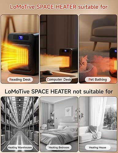 Miniatura 8 de Calentador de espacio pequeño y portátil, mini calentadores para uso en interiores con termostato y control remoto, calentador de cerámica PTC de