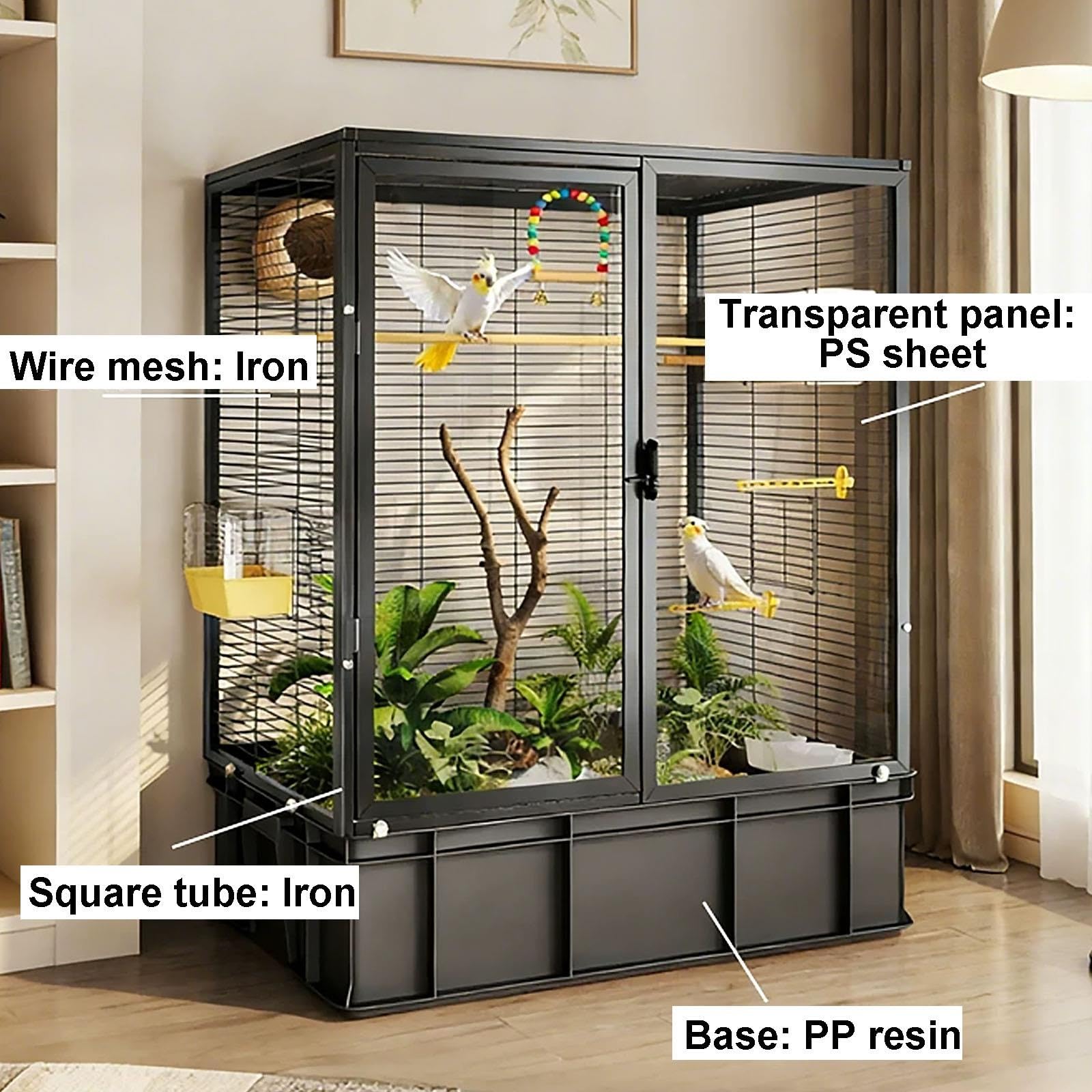 Klatka dla Ptaków w Stylu Terrarium Podstawą 17cm Przezroczysta dla Papug