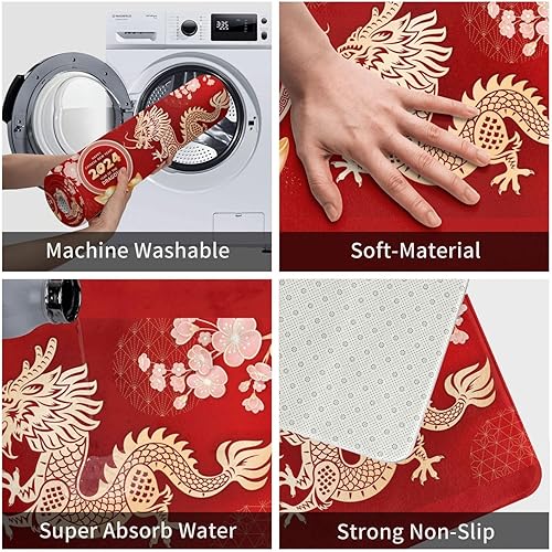 Miniatura 6 de Tapete antideslizante para puerta de entrada con Año del Dragón 2024, con texto en inglés "Happy Chinese New Year", tapete decorativo para baño,