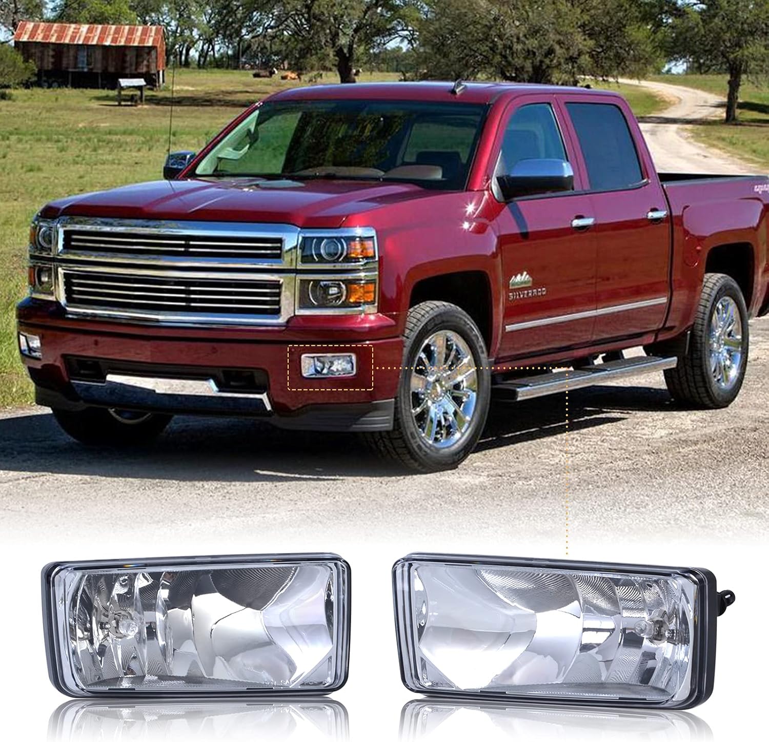 Fog Lights for Silverado Sierra 1500 2500HD 3500HD, Bumper Fog Lamps Halogen Bulbs Clear Lens for Silverado/Suburban/Tahoe/Avalanche/Sierra/Yukon/Escalade 2007-2015 Accessories