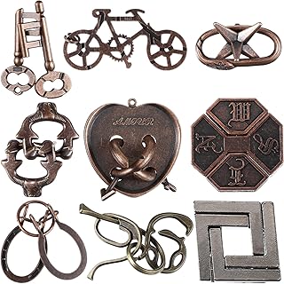 9 Pcs Metal Puzzles Steel Brain Teaser Puzzles for Adults 3D Metal Puzzle for Adults Unlock Interlocking Puzzle Adult Mind Puzzle Games IQ Education Puzzle Toys Smart Toy (Classic Style)