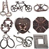 Wettarn 9 Pcs Metal Brain Teaser Puzzles Teaser 3D Steel Puzzle for Adults Unlock Interlocking Games IQ Education Smart Logic Test Toys for Adults Mind Challenge(Classic Style)