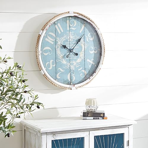 Miniatura 2 de Deco 79 Reloj de pared de metal con acento de cuerda, 25" x 2" x 25", azul