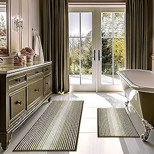 Bathroom Rugs and Mats Sets, 2 Piece Thick Absorbent Chenille Bath Mat Rug Set Non Slip, Soft Shaggy Bath Room Floor Mats for Bathroom, Machine Washable (Coyote Brown, 20" x 47" Plus 20" x 32")