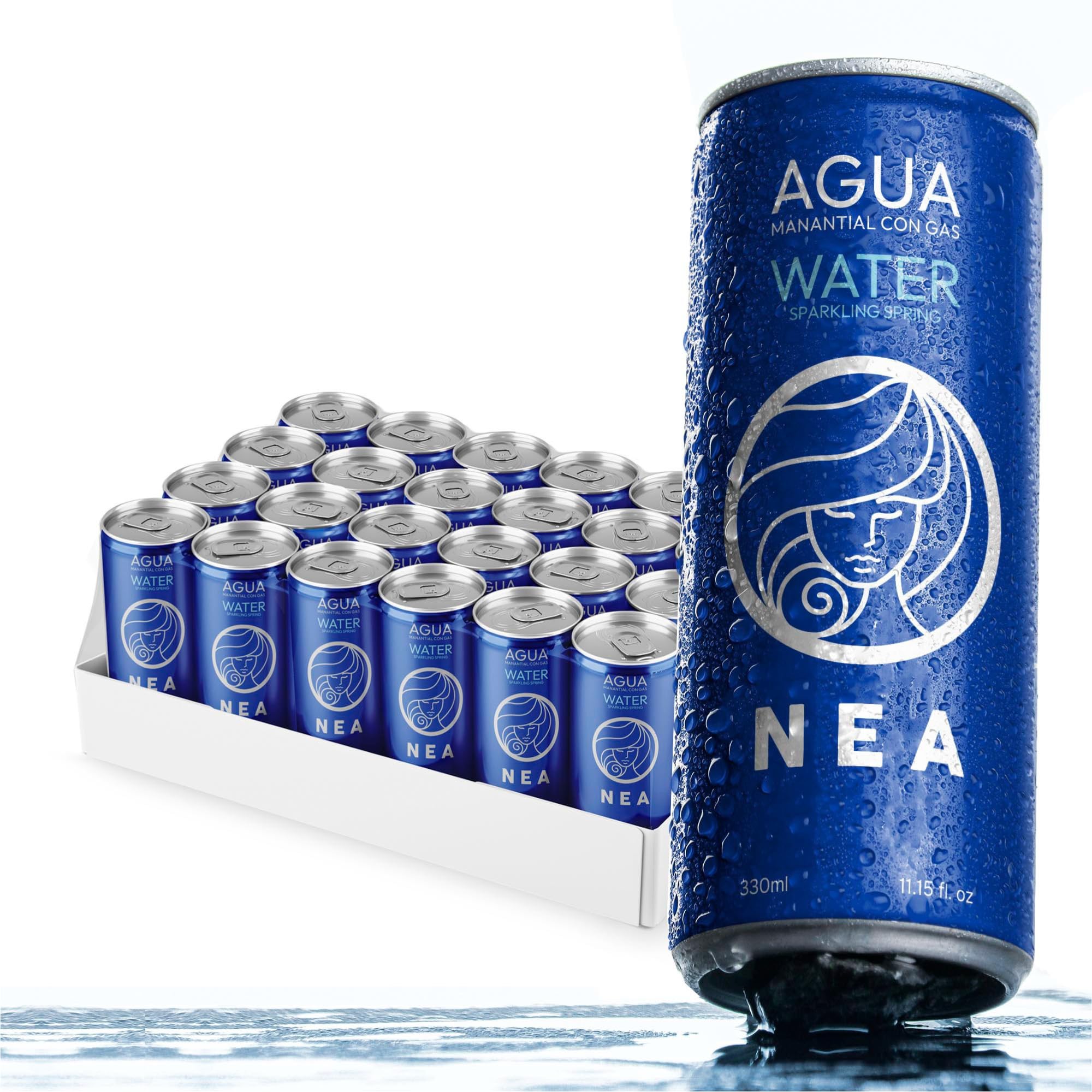 NEA Acqua Frizzante in Lattina di Alluminio Riciclabile - Acqua Minerale Effervescente di Sorgente Alpina - Pack 24 Lattine 33cl - Senza Plastica BPA Free - Bollicine Fini