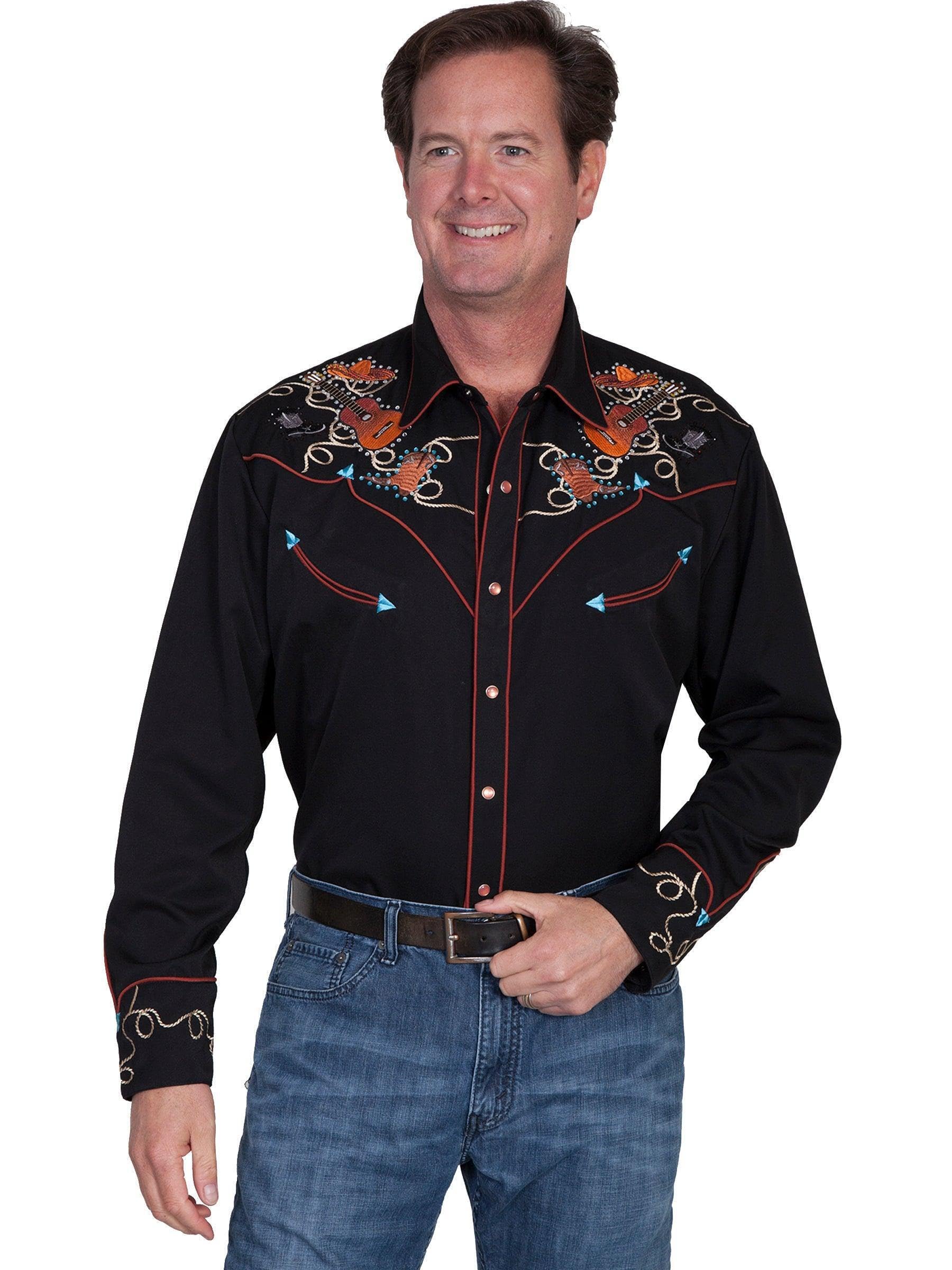 Scully Boots Hats And Guitars Men's Retro Western Shirt