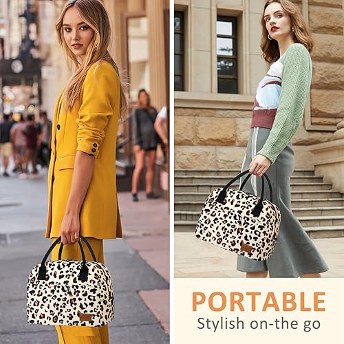 Miniatura 5 de Aosbos Lonchera para mujer, lonchera aislada para adultos, bonita bolsa de mano para el trabajo, oficina, picnic, loncheras para mujer, leopardo