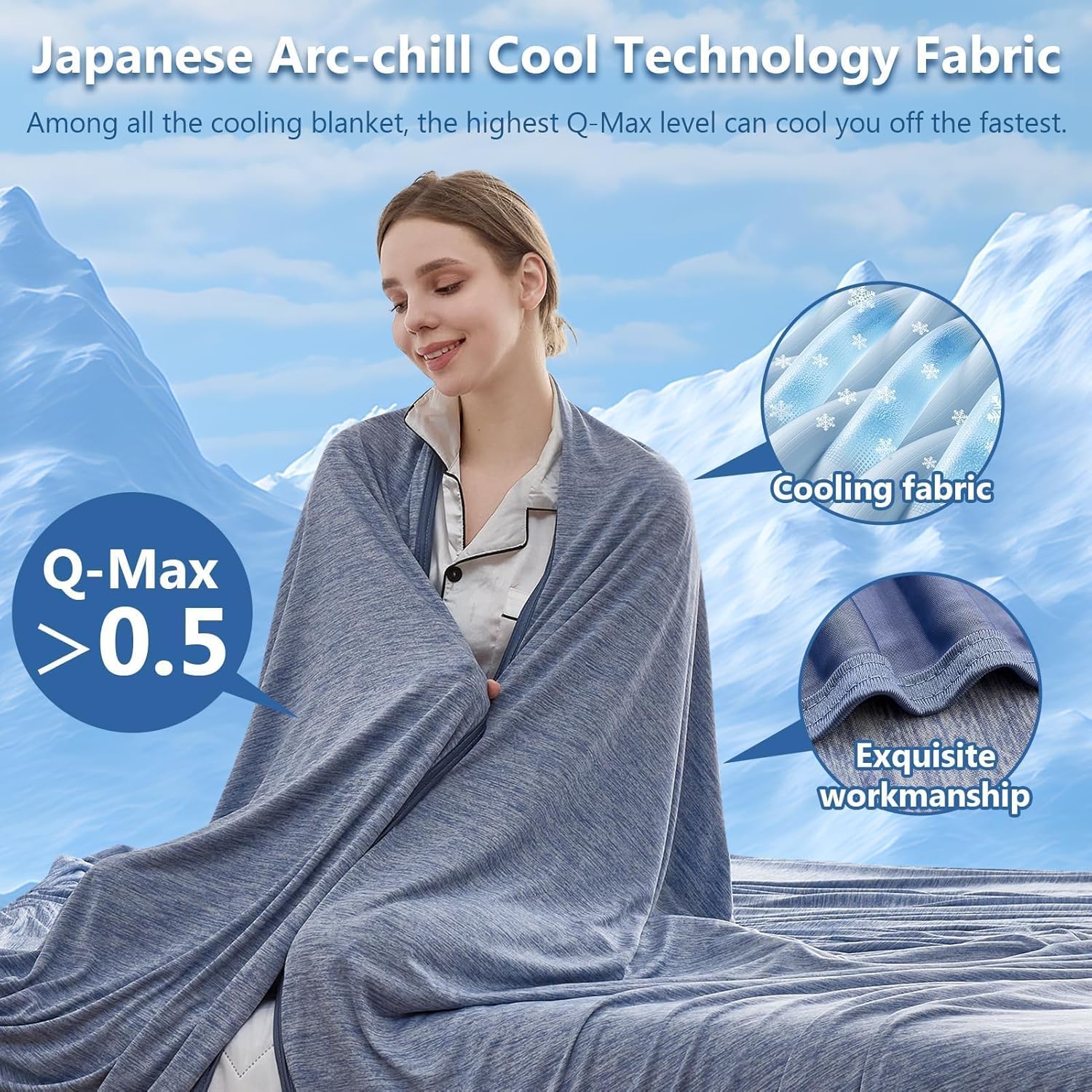 CHOSHOME Cooling Blanket King, Double Sided Cooling Blankets for Hot Sleepers,Arc-Chill Q-Max>0.5 Cold Blanket, Lightweight Breathable Summer Blankets for Couch, Bed, Sofa, Camping, 90" x 108", Blue - Image 3