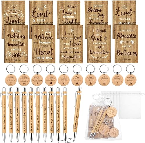 Juego de 50 bolígrafos de bambú cristianos inspiradores religiosos de madera, bloc de notas de oración, diario bíblico, bolígrafo de bolígrafo