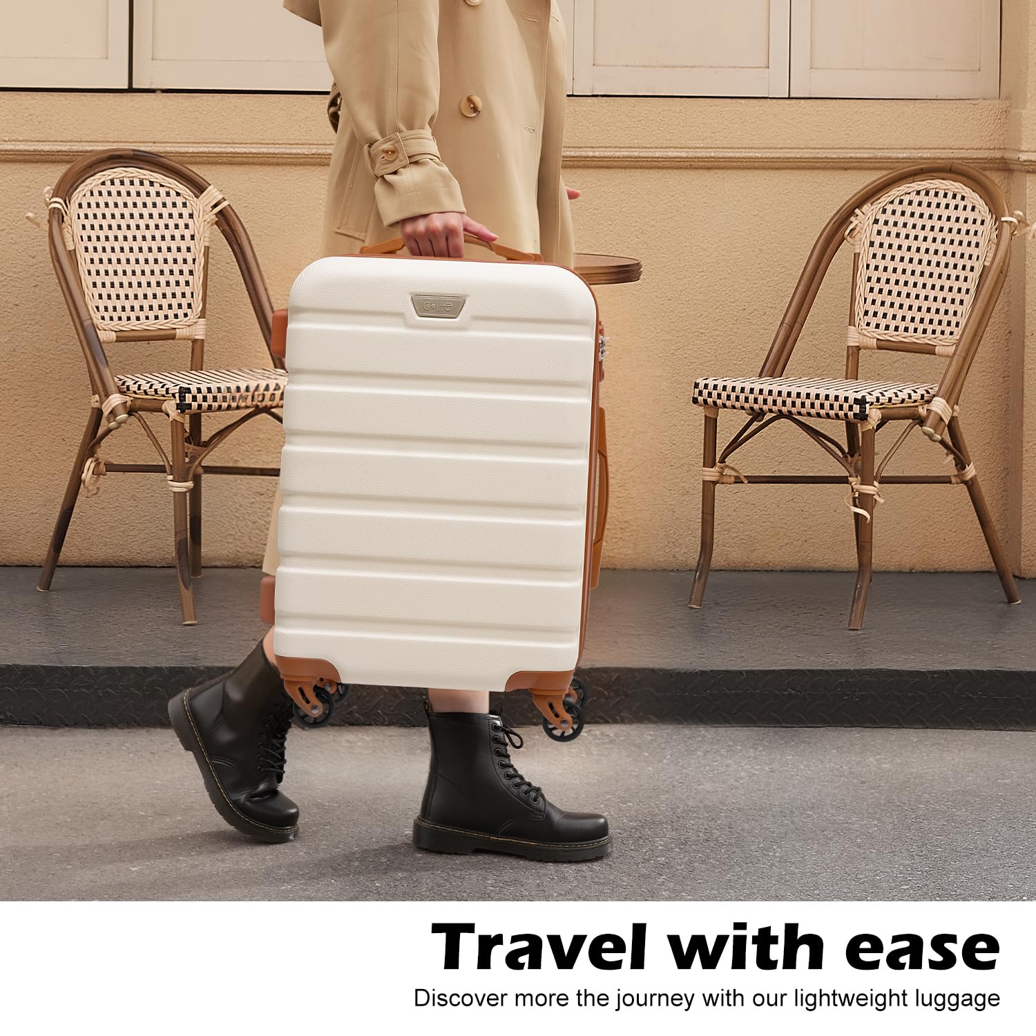 Coolife Luggage 3 Piece Set Suitcase Spinner Hardshell Lightweight TSA Lock (apricot white, 3 piece set(20in24in28in))