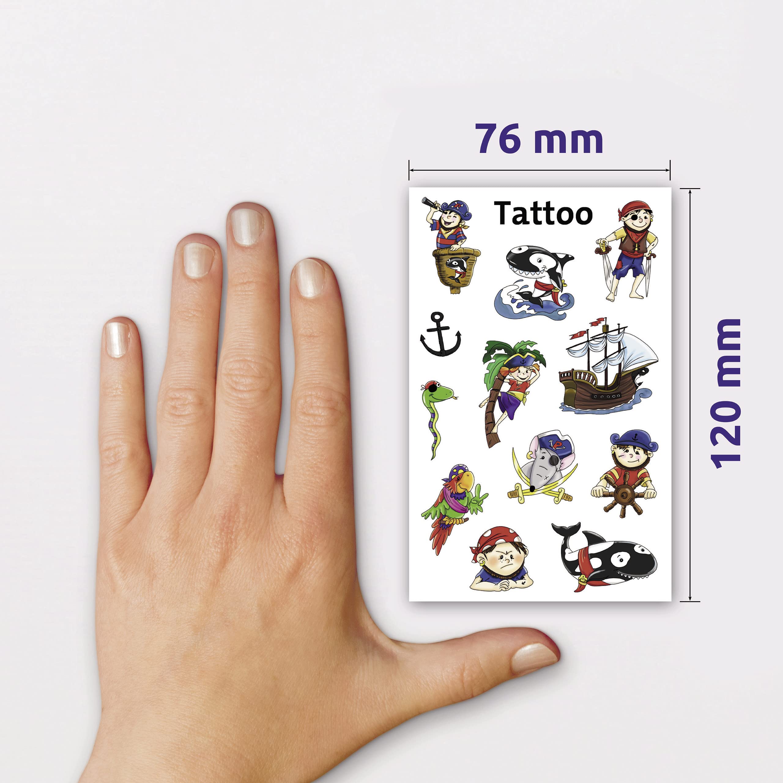 AVERY Zweckform 56683 Children's Tattoo Pack of 12 (Temporary Tattoos Pirates, Children's Tattoos, Waterproof, Adhesive Tattoos, Children's Birthday, Party Bags, Prizes, Children to Play, Tattoo Boys)