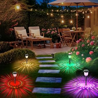 2 Pack Color Changing Solar Pathway Lights Dynamic Pattern for Landscape