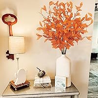 Vista 6 de Uieke 6 tallos artificiales de eucalipto de otoño, plantas de hojas de eucalipto de otoño, decoraciones de otoño con hojas de otoño para otoño