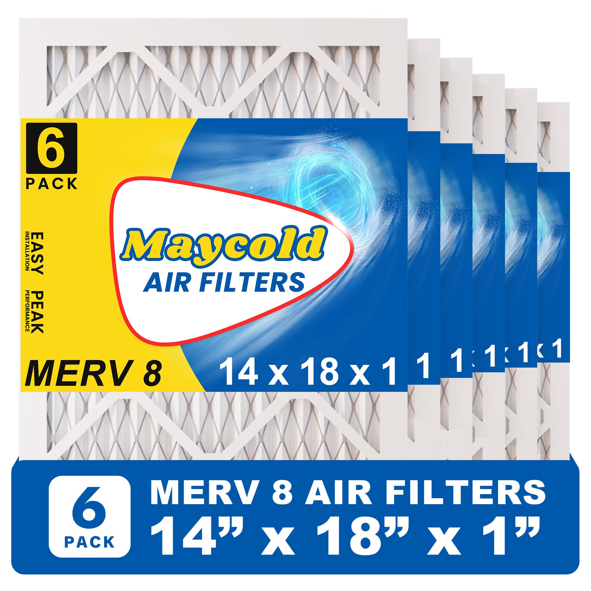 Maycold MERV8 - Filtro de aire de repuesto para horno chapado de 14 x 18 x 1, tamaño real: 13.7 x 17.7 x 0.75 pulgadas (14 x 18 x 1 (paquete de 6)