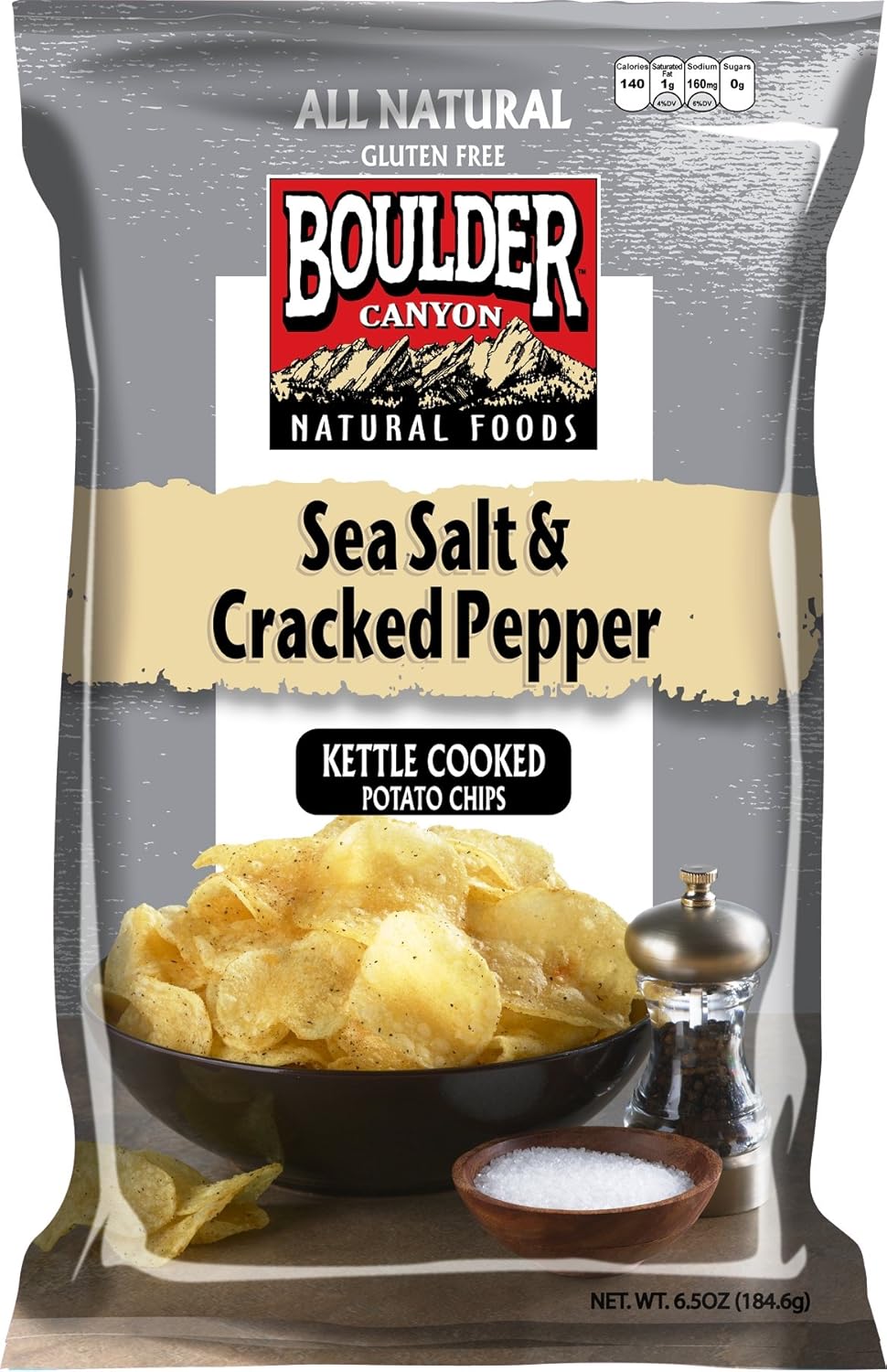 Boulder Canyon Kettle Cooked Potato Chips, Sea Salt & Cracked Pepper, 5 Ounce (Pack of 12)