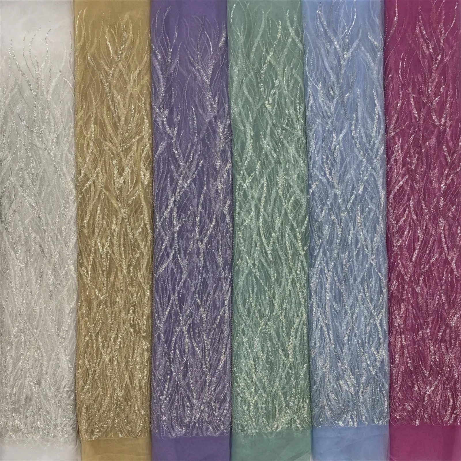 5 Yards Embroidered Tulle Lace Fabric | Tube Lace With Silver Beads 3cm Sequins Multicolor For Sewing(Light Blue)