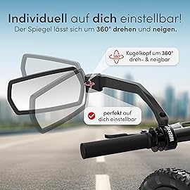 WITTKOP Bike mirror | Large HD field of vision | 360 rotatable & foldable | Mounting above & below | Break-proof & durable | ebike accessories, bike mirror handlebar mount, bicycle mirrors