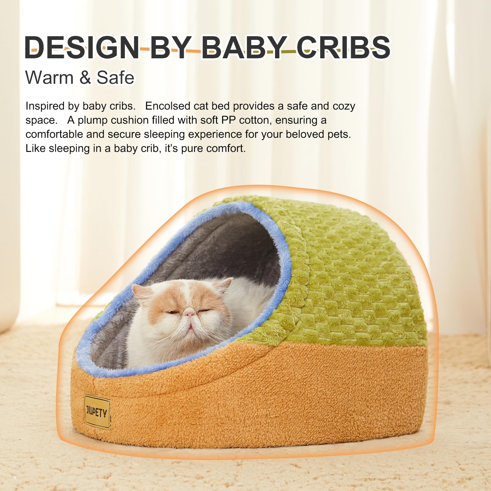 Jiupety Cute Cat Beds for Indoor Cats, Cave Bed for Kittens, Hideaway Cat House & Tent with Anti-Slip Bottom, Washable Removable Cushion, M(16