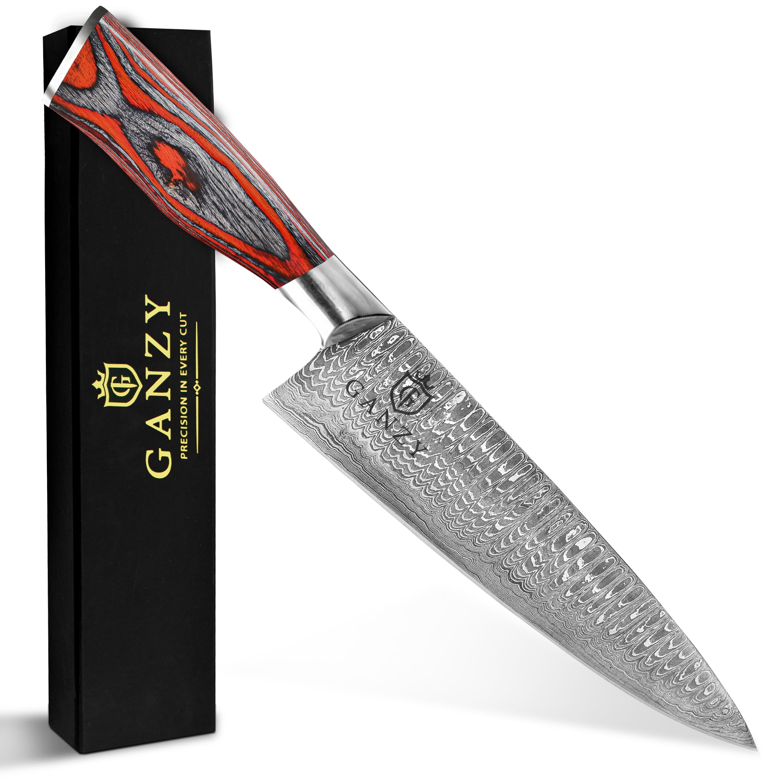 Professional Damascus Chef Knife | 8 Inch Hand Forged Damascus Steel Chef Knife | Japanese Kitchen Knife with Razor Sharp Blade and Ergonomic Pakkawood Handle