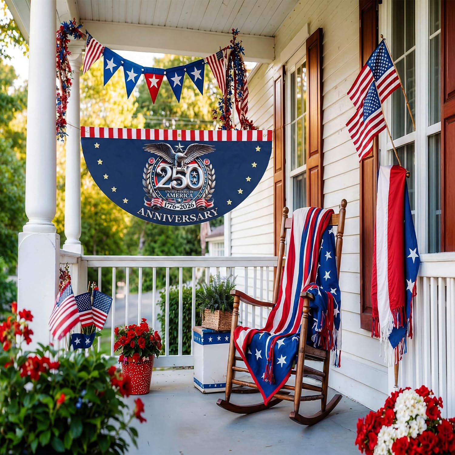 Tudomro 2 Pcs 250th Anniversary Bunting Flag 3x6ft Patriotic Non-pleated Fan Flags with Patriotic Eagle Design 4th of July Banners for USA Memorial Day Independence Day Parade Outdoor Indoor Decor