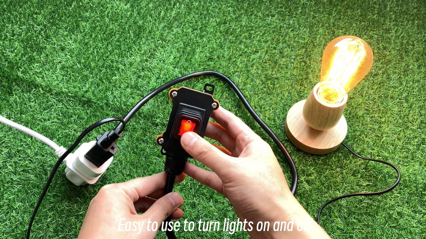 Inline Cord Switch with 10-ft 14AWG Cable Piggyback Plug(3-Pronged), IP67 Waterproof Extension Cord, AC/DC 20A-125V,16A-250V Inline Power Switch with Red LED Rocker Button