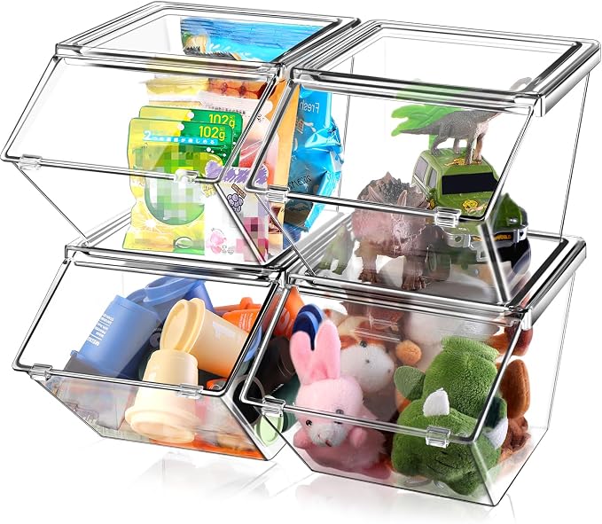 Amazon.com: Yerliker 4 Pcs Clear Plastic Storage Bins with Lids Large ...