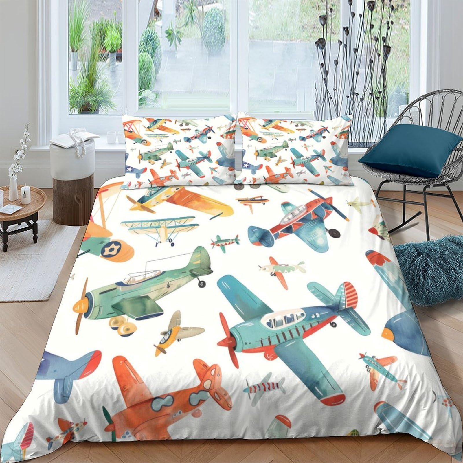 Ctjqhvkz Style-9 3D Printed Vintage Airplane Fitted Sheet Microfiber Soft Breathable Colorful Aircraft Bed Cover For Bedroom Guestroom Decor Single（135X200cm）