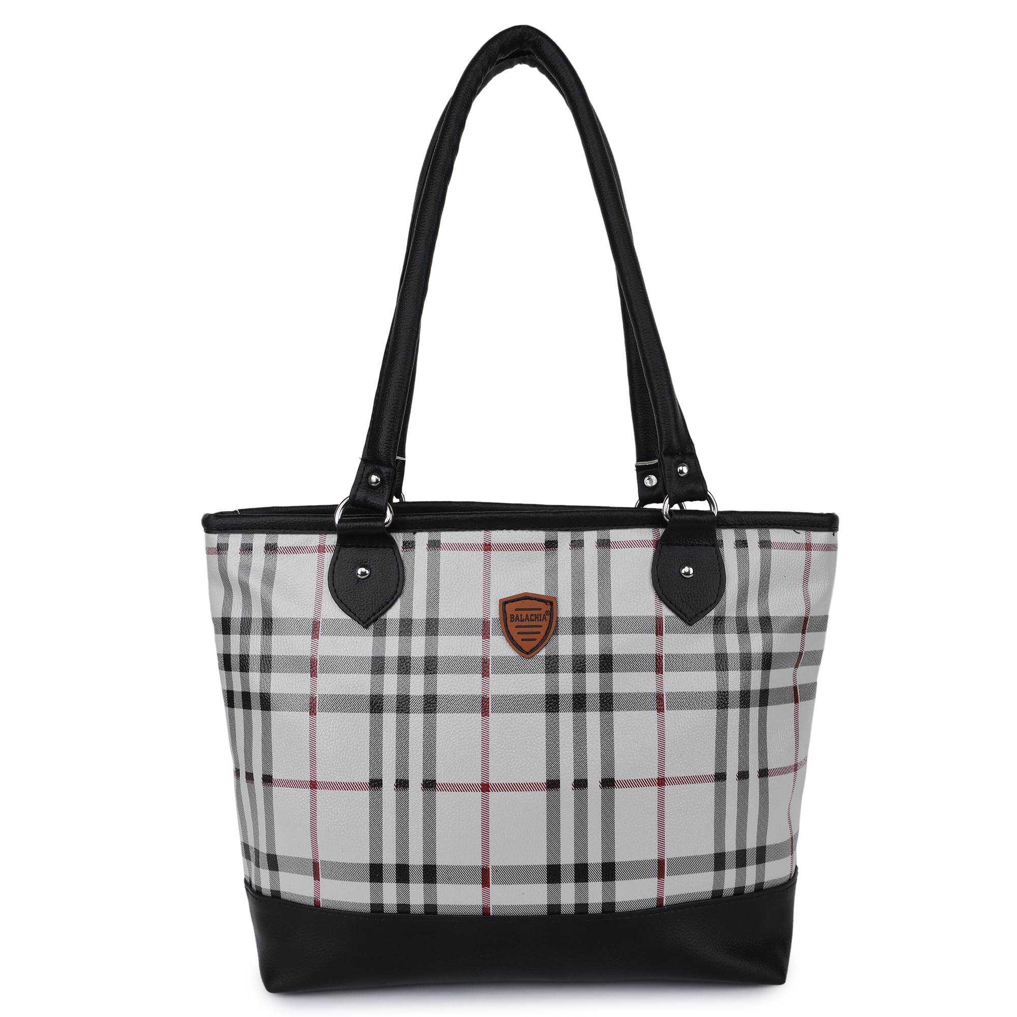 BALACHIA Pvc Cotton Medium Size Water Resistant Tote Bag For Womens | Reusable Shoulder Bag With Full Top Zipper, Stylish Pvc Handbags | Ladies Purse Handbag (White) - Western (B0C8PDWLZ8) Amazon Price History, Amazon Price Tracker