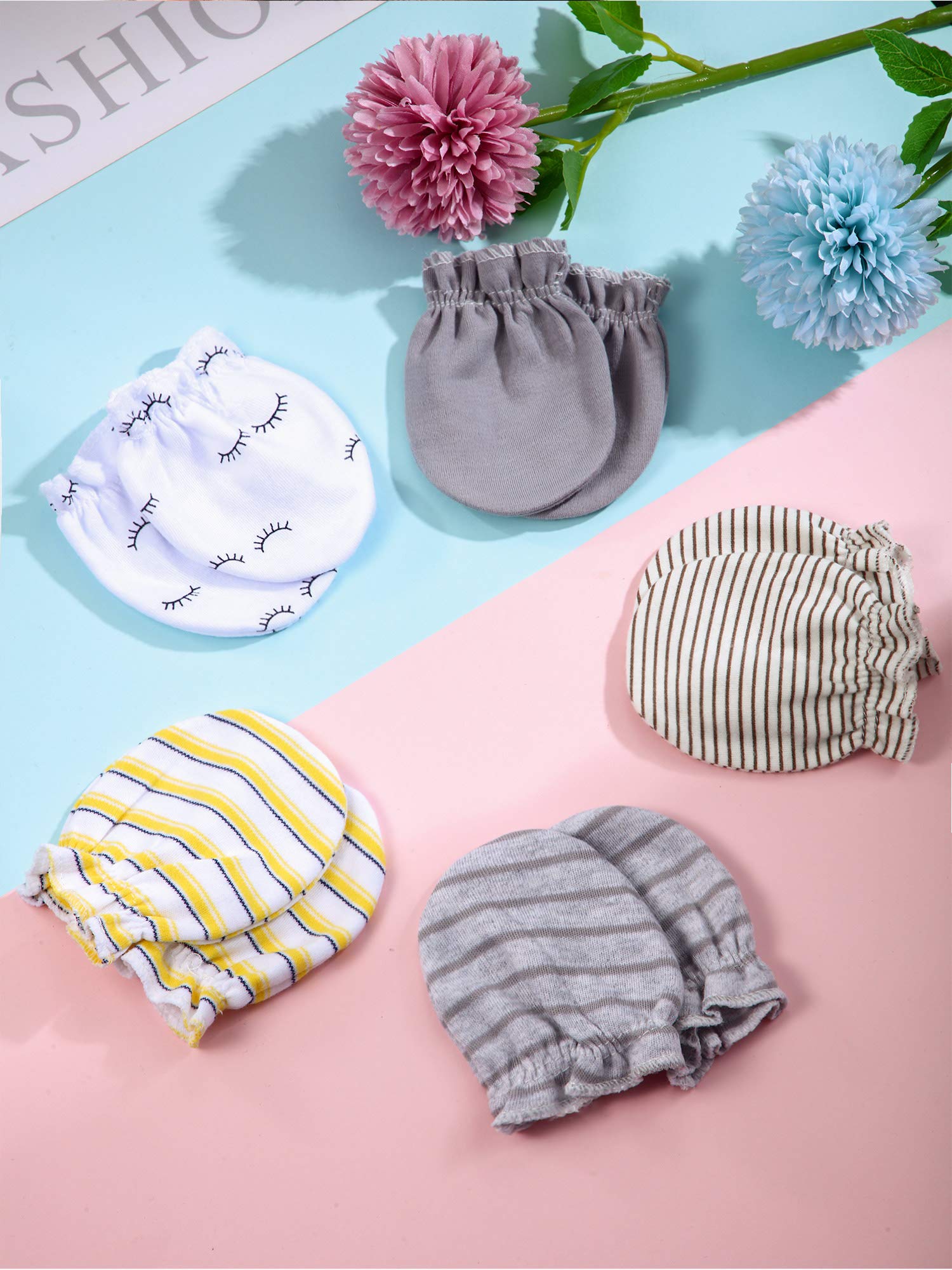 24 Pairs Unisex Newborn Baby Cotton Mittens Cute Baby No Scratch Mitten Gloves for 0-6 Months Baby Boys Girls 3