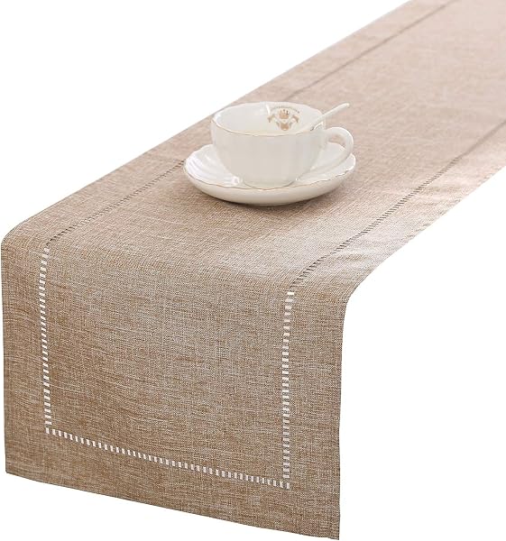 Tosewever Light Coffee Linen Table Runner for Everyday Dining