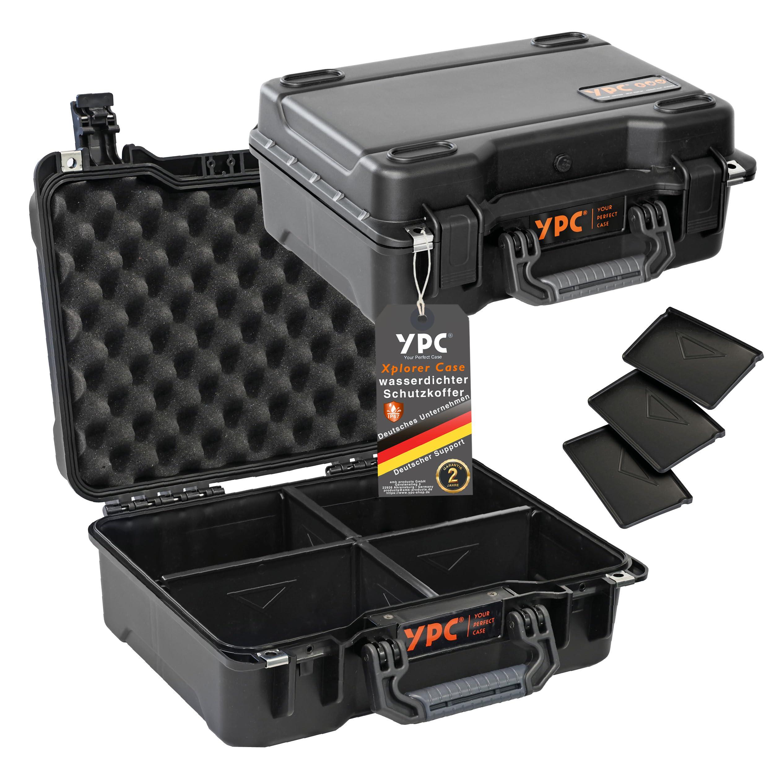 YPC Xplorer Case M – 40cm x 33cm x 16,5cm Outdoor Case, Sortierkoffer wasserdicht, Kamera Koffer Hardcase, Transportkoffer für Ausrüstung, Stapelbar