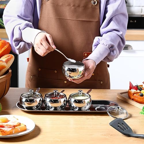 Miniatura 5 de FoldTier Juego de 4 macetas de condimentos de acero inoxidable 304 de 10 onzas, tarros de especias para condimentos, macetas de almacenamiento de