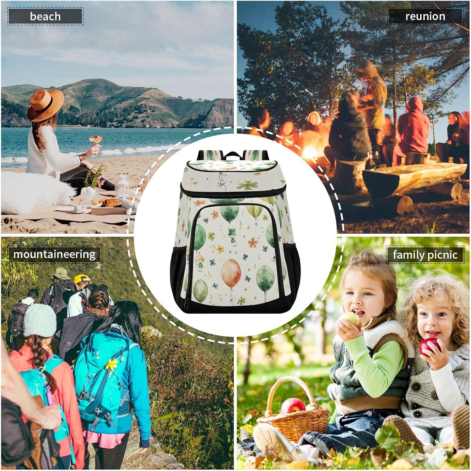 Watercolor Ballons Cooler Backpack 36 Cans Leakproof Waterproof Backpack Cooler Bag Beach Accessories Travel Camping Fishing Backpack for Women Men